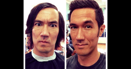 男子整理儀容對比圖